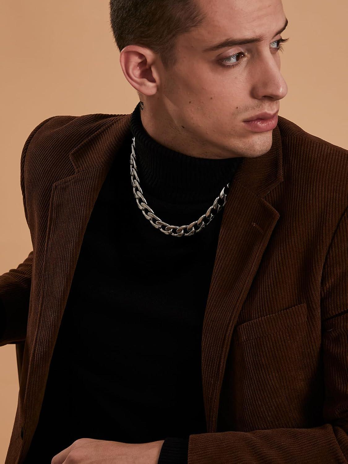 imageChainsHouse Cuban Link Chain Necklace Men Women 3mm4mm5mm8mm9mm12mm15mm Width Stainless Steel18K Gold Plated FigaroBoxCurb Neck Link Chains 1418202224262830 Length with Gift BoxD Cuban15mmsteel