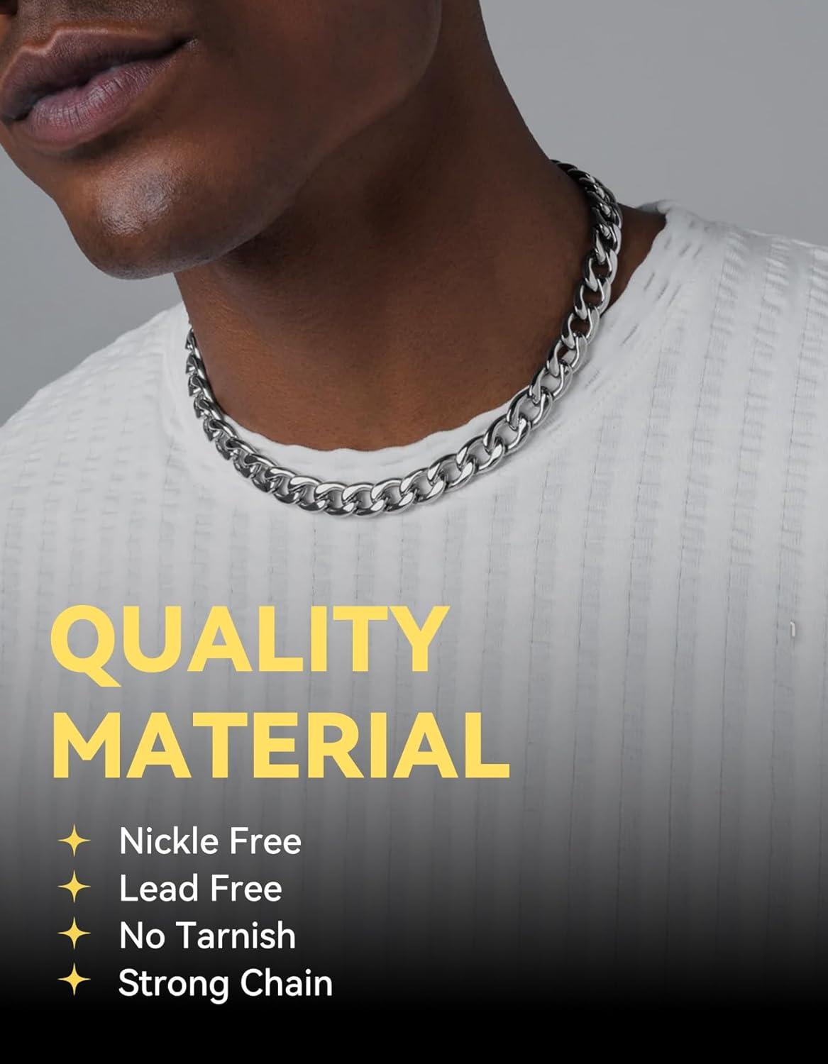 imageChainsHouse Cuban Link Chain Necklace Men Women 3mm4mm5mm8mm9mm12mm15mm Width Stainless Steel18K Gold Plated FigaroBoxCurb Neck Link Chains 1418202224262830 Length with Gift BoxB Cuban9mmsteel