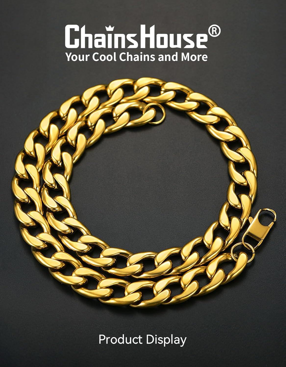 imageChainsHouse Cuban Link Chain Necklace Men Women 3mm4mm5mm8mm9mm12mm15mm Width Stainless Steel18K Gold Plated FigaroBoxCurb Neck Link Chains 1418202224262830 Length with Gift BoxL Cuban15mmgold