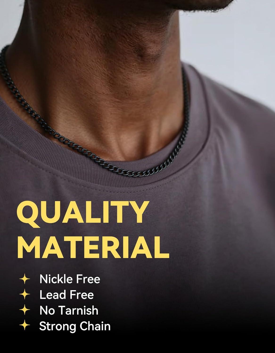 imageChainsHouse Cuban Link Chain Necklace Men Women 3mm4mm5mm8mm9mm12mm15mm Width Stainless Steel18K Gold Plated FigaroBoxCurb Neck Link Chains 1418202224262830 Length with Gift BoxE Cuban5mmblack