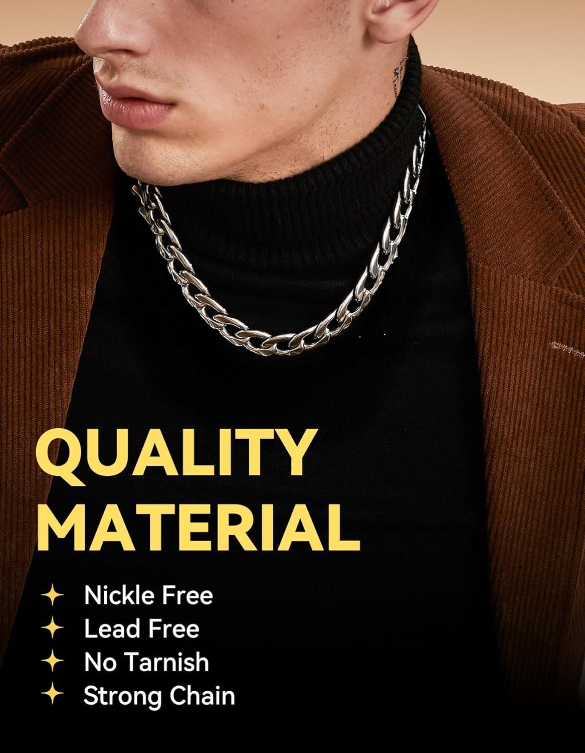 imageChainsHouse Cuban Link Chain Necklace Men Women 3mm4mm5mm8mm9mm12mm15mm Width Stainless Steel18K Gold Plated FigaroBoxCurb Neck Link Chains 1418202224262830 Length with Gift BoxD Cuban15mmsteel