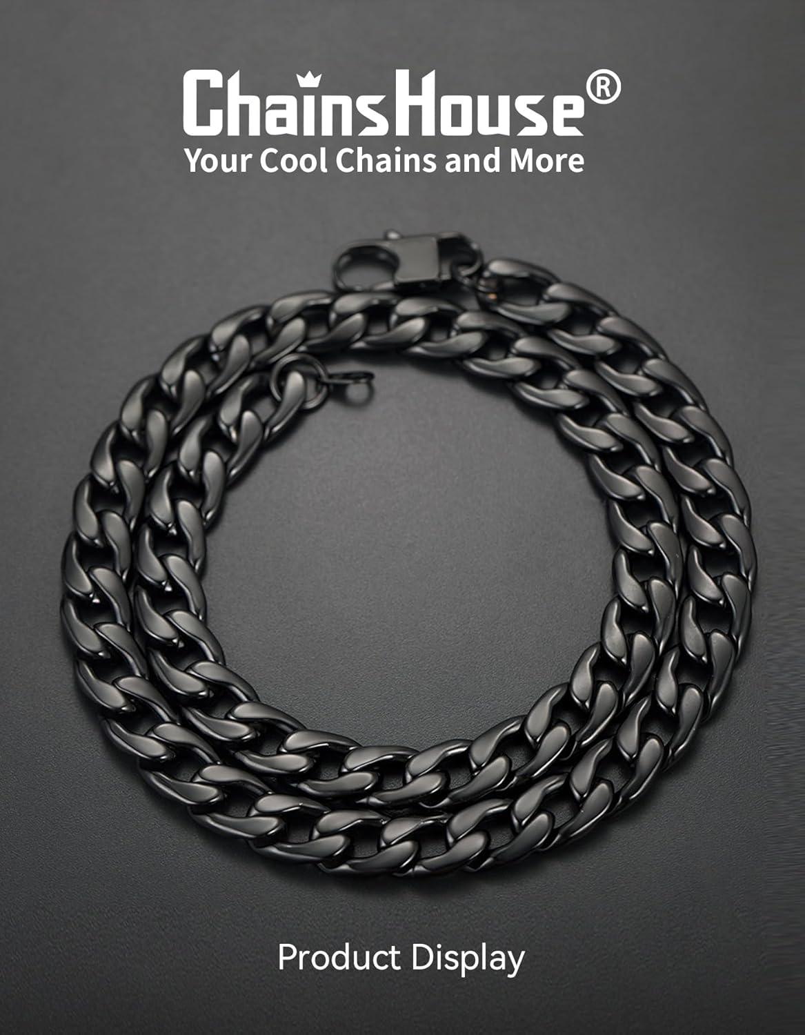 imageChainsHouse Cuban Link Chain Necklace Men Women 3mm4mm5mm8mm9mm12mm15mm Width Stainless Steel18K Gold Plated FigaroBoxCurb Neck Link Chains 1418202224262830 Length with Gift BoxG Cuban12mmblack