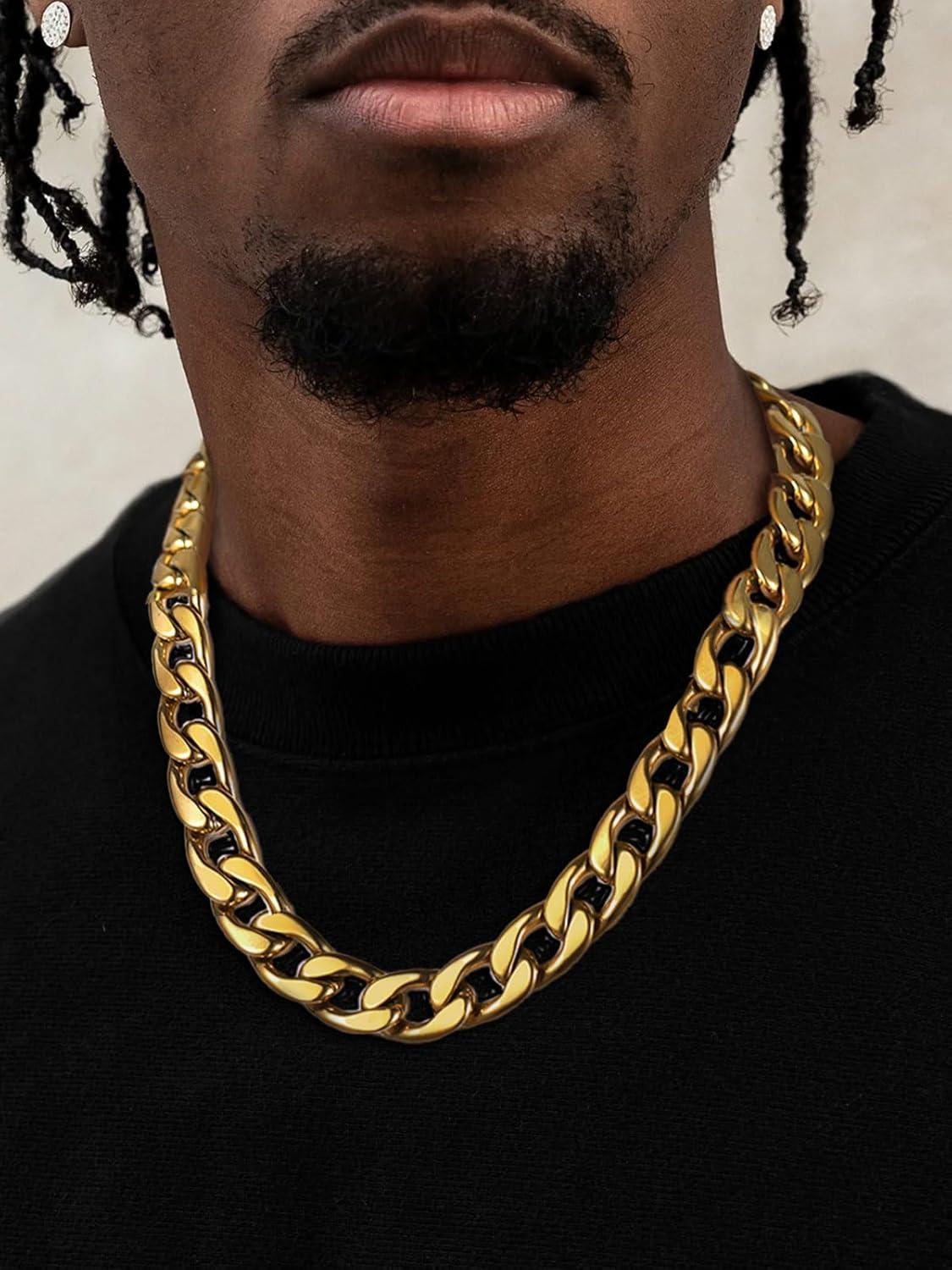 imageChainsHouse Cuban Link Chain Necklace Men Women 3mm4mm5mm8mm9mm12mm15mm Width Stainless Steel18K Gold Plated FigaroBoxCurb Neck Link Chains 1418202224262830 Length with Gift BoxL Cuban15mmgold