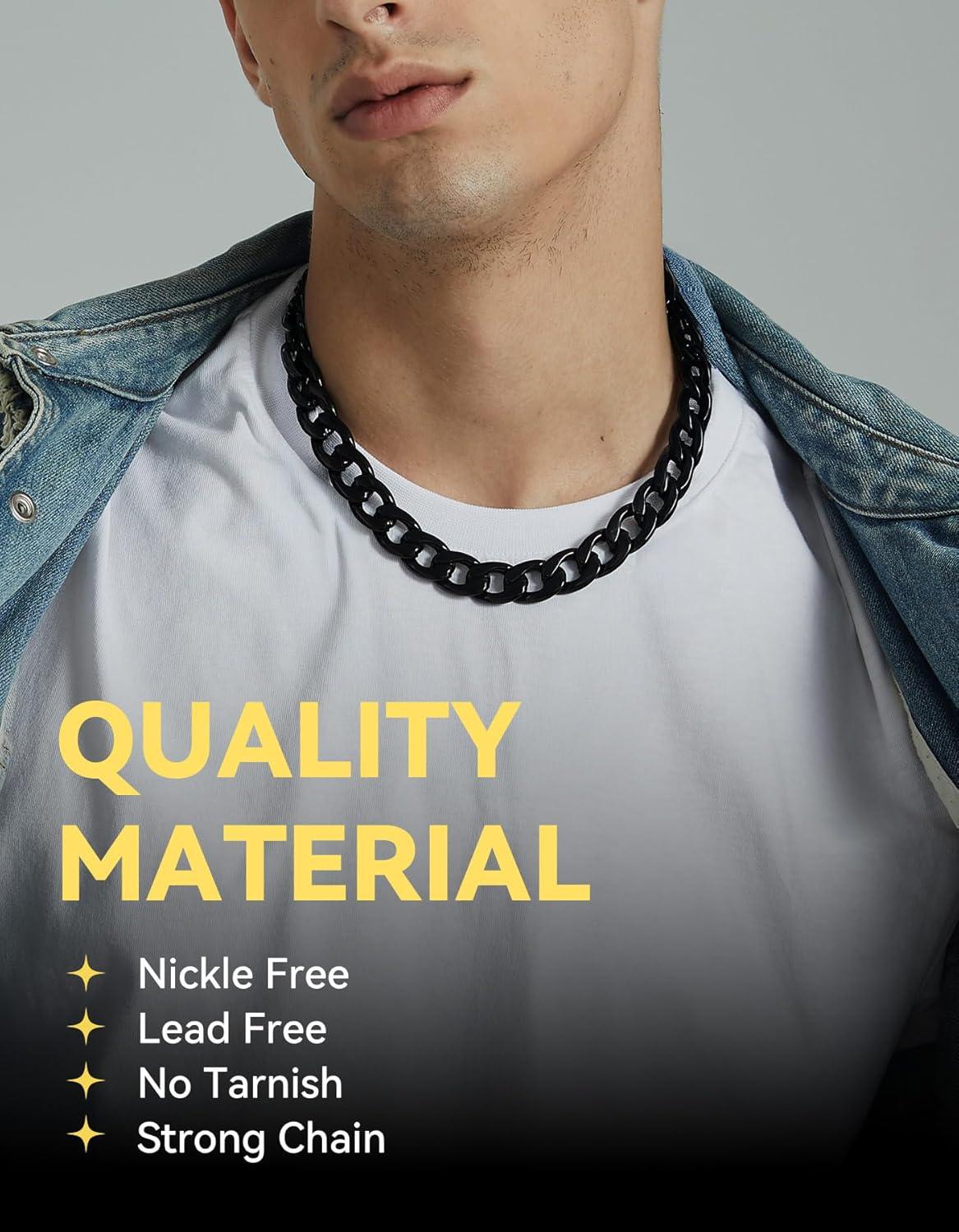 imageChainsHouse Cuban Link Chain Necklace Men Women 3mm4mm5mm8mm9mm12mm15mm Width Stainless Steel18K Gold Plated FigaroBoxCurb Neck Link Chains 1418202224262830 Length with Gift BoxH Cuban15mmblack