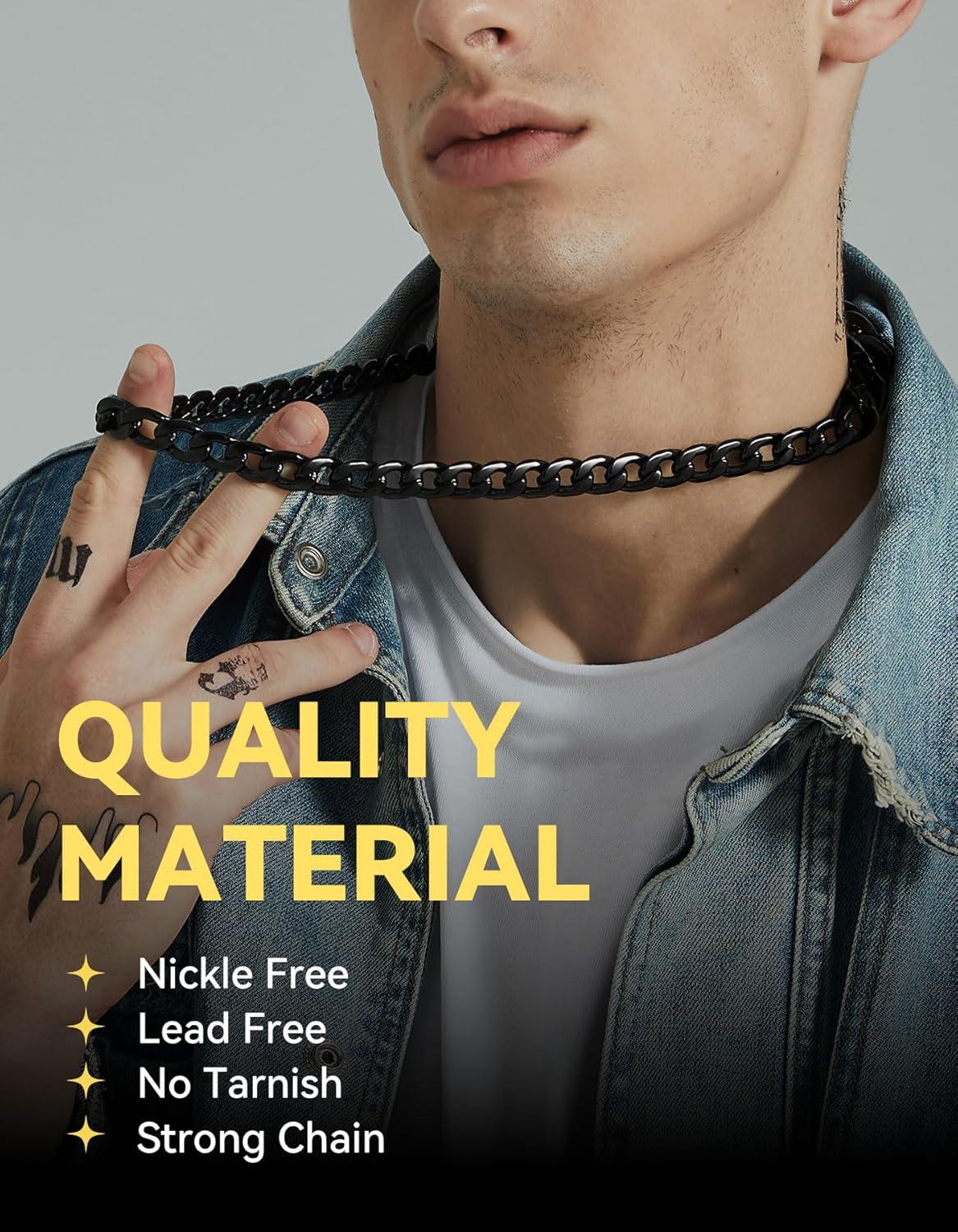 imageChainsHouse Cuban Link Chain Necklace Men Women 3mm4mm5mm8mm9mm12mm15mm Width Stainless Steel18K Gold Plated FigaroBoxCurb Neck Link Chains 1418202224262830 Length with Gift BoxG Cuban12mmblack