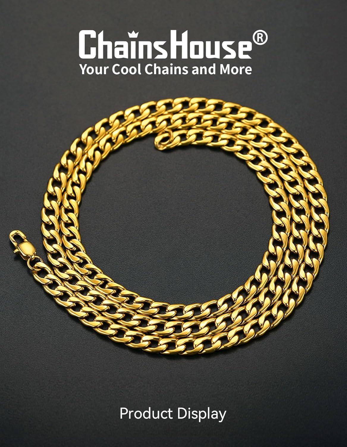 imageChainsHouse Cuban Link Chain Necklace Men Women 3mm4mm5mm8mm9mm12mm15mm Width Stainless Steel18K Gold Plated FigaroBoxCurb Neck Link Chains 1418202224262830 Length with Gift BoxI Cuban5mmgold