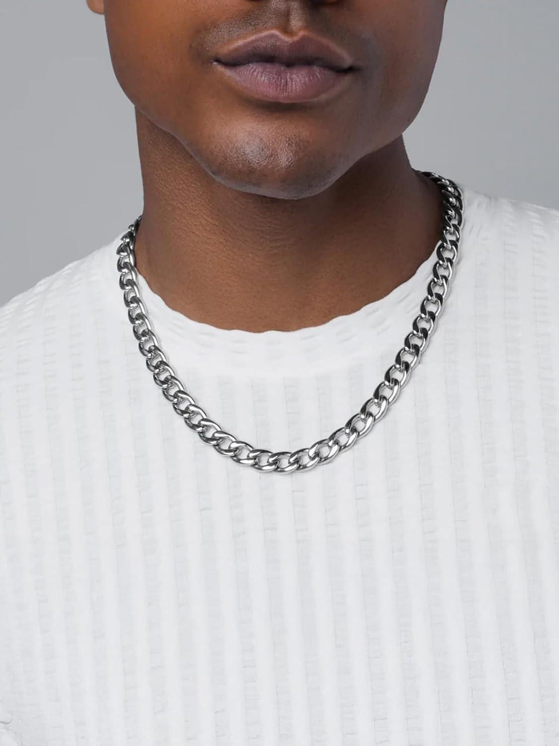 imageChainsHouse Cuban Link Chain Necklace Men Women 3mm4mm5mm8mm9mm12mm15mm Width Stainless Steel18K Gold Plated FigaroBoxCurb Neck Link Chains 1418202224262830 Length with Gift BoxB Cuban9mmsteel