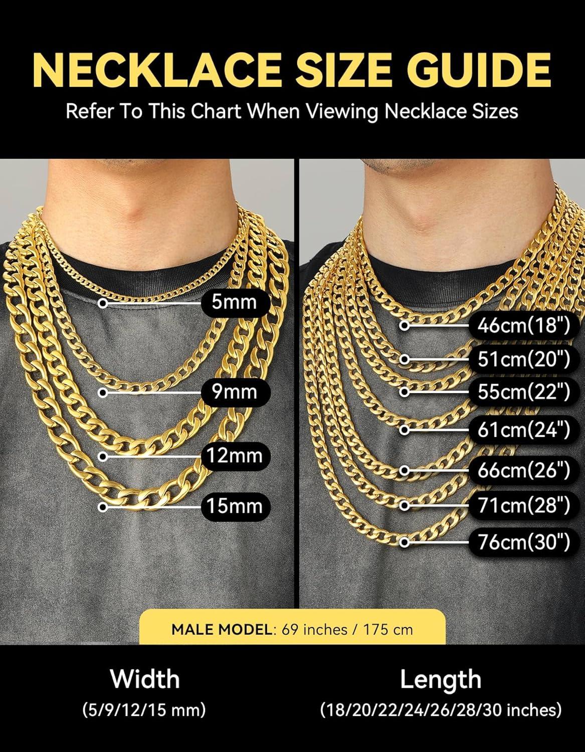 imageChainsHouse Cuban Link Chain Necklace Men Women 3mm4mm5mm8mm9mm12mm15mm Width Stainless Steel18K Gold Plated FigaroBoxCurb Neck Link Chains 1418202224262830 Length with Gift BoxK Cuban12mmgold