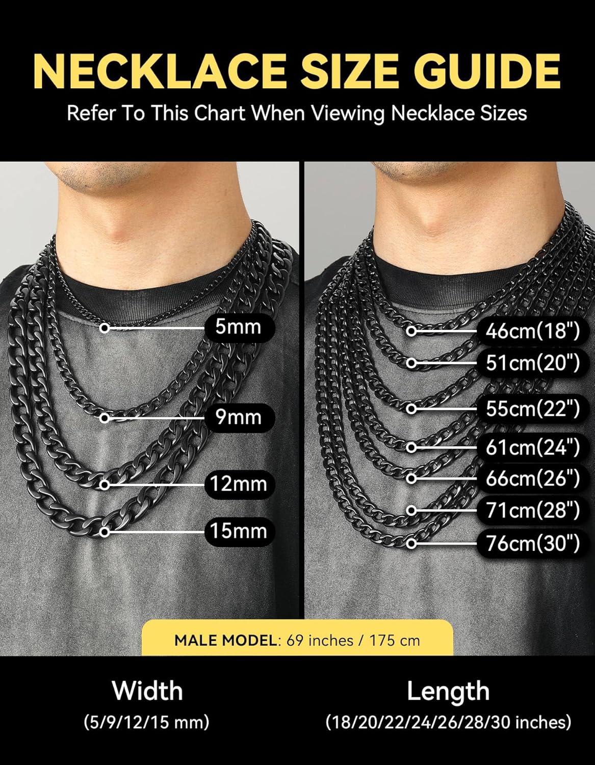 imageChainsHouse Cuban Link Chain Necklace Men Women 3mm4mm5mm8mm9mm12mm15mm Width Stainless Steel18K Gold Plated FigaroBoxCurb Neck Link Chains 1418202224262830 Length with Gift BoxF Cuban9mmblack