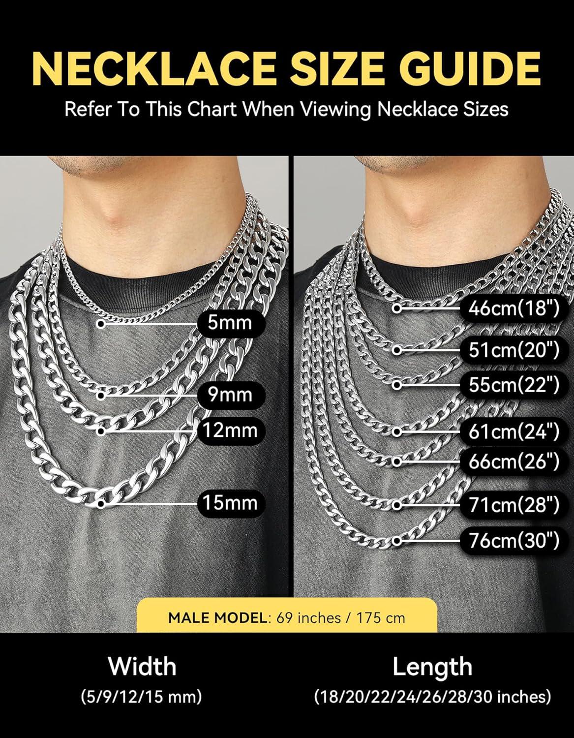 imageChainsHouse Cuban Link Chain Necklace Men Women 3mm4mm5mm8mm9mm12mm15mm Width Stainless Steel18K Gold Plated FigaroBoxCurb Neck Link Chains 1418202224262830 Length with Gift BoxD Cuban15mmsteel