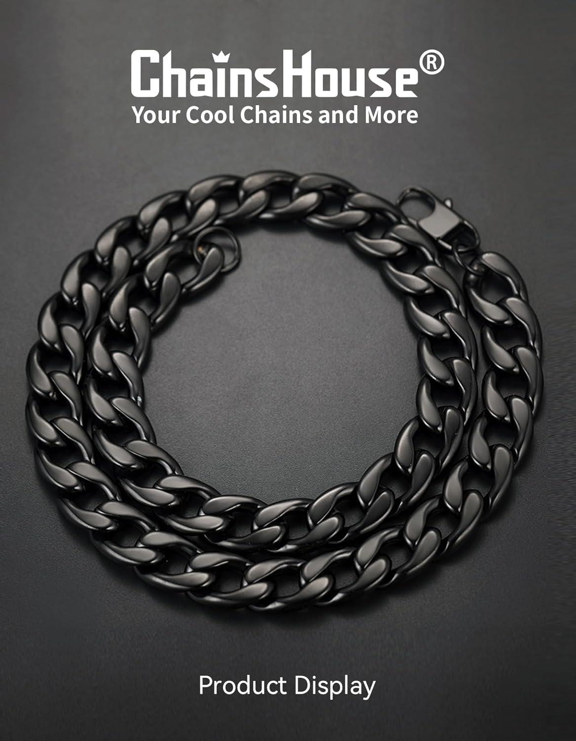 imageChainsHouse Cuban Link Chain Necklace Men Women 3mm4mm5mm8mm9mm12mm15mm Width Stainless Steel18K Gold Plated FigaroBoxCurb Neck Link Chains 1418202224262830 Length with Gift BoxH Cuban15mmblack