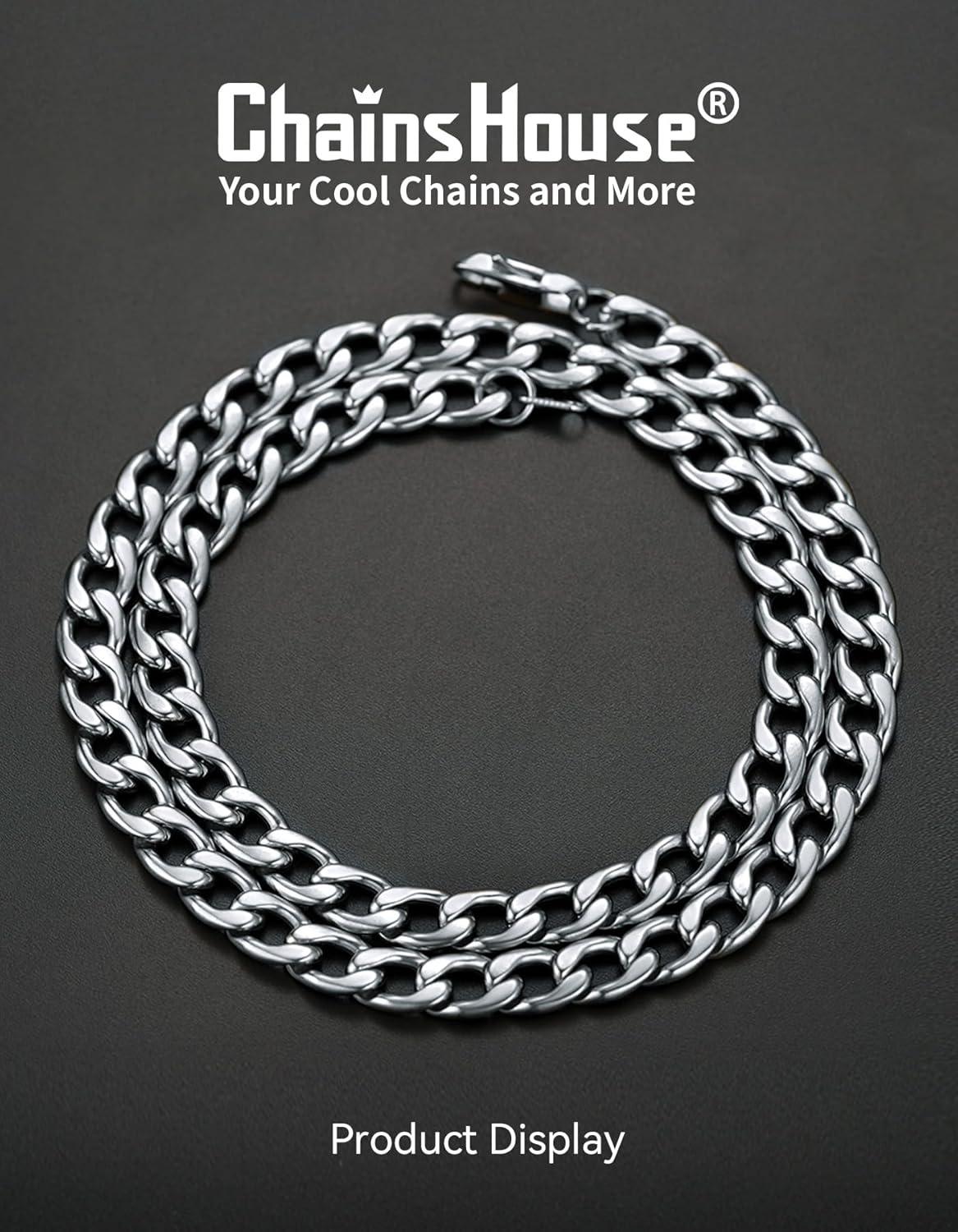 imageChainsHouse Cuban Link Chain Necklace Men Women 3mm4mm5mm8mm9mm12mm15mm Width Stainless Steel18K Gold Plated FigaroBoxCurb Neck Link Chains 1418202224262830 Length with Gift BoxB Cuban9mmsteel