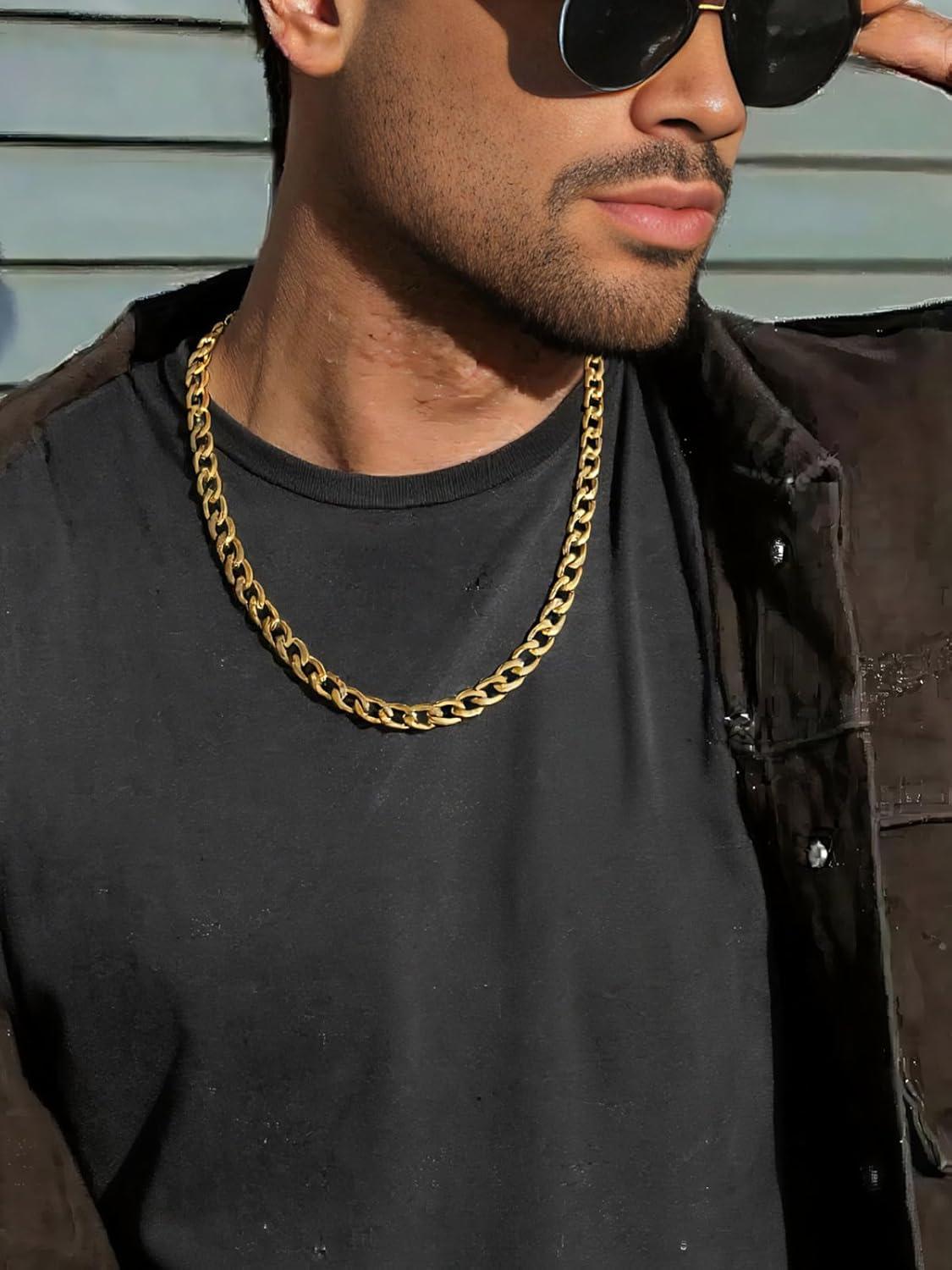 imageChainsHouse Cuban Link Chain Necklace Men Women 3mm4mm5mm8mm9mm12mm15mm Width Stainless Steel18K Gold Plated FigaroBoxCurb Neck Link Chains 1418202224262830 Length with Gift BoxJ Cuban9mmgold
