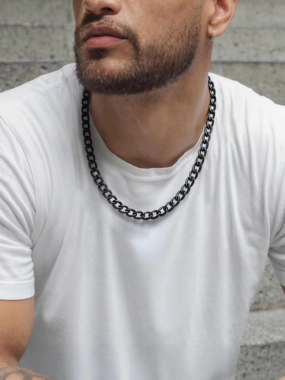 imageChainsHouse Cuban Link Chain Necklace Men Women 3mm4mm5mm8mm9mm12mm15mm Width Stainless Steel18K Gold Plated FigaroBoxCurb Neck Link Chains 1418202224262830 Length with Gift BoxF Cuban9mmblack