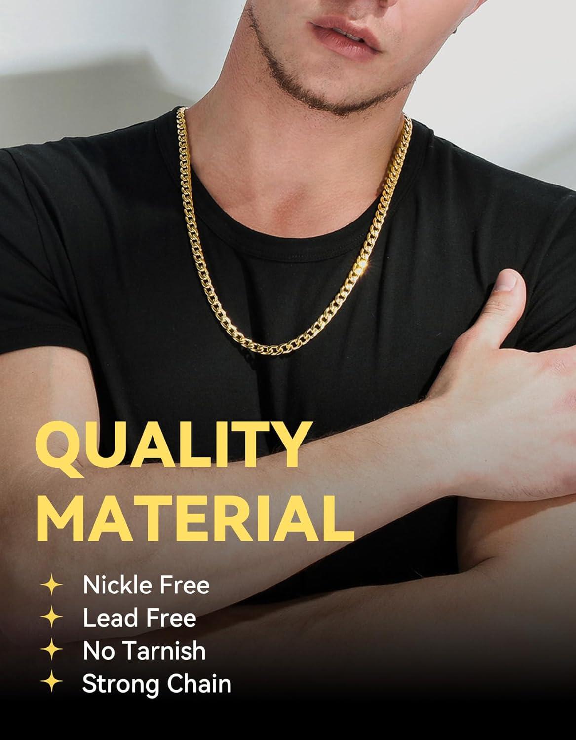 imageChainsHouse Cuban Link Chain Necklace Men Women 3mm4mm5mm8mm9mm12mm15mm Width Stainless Steel18K Gold Plated FigaroBoxCurb Neck Link Chains 1418202224262830 Length with Gift BoxI Cuban5mmgold