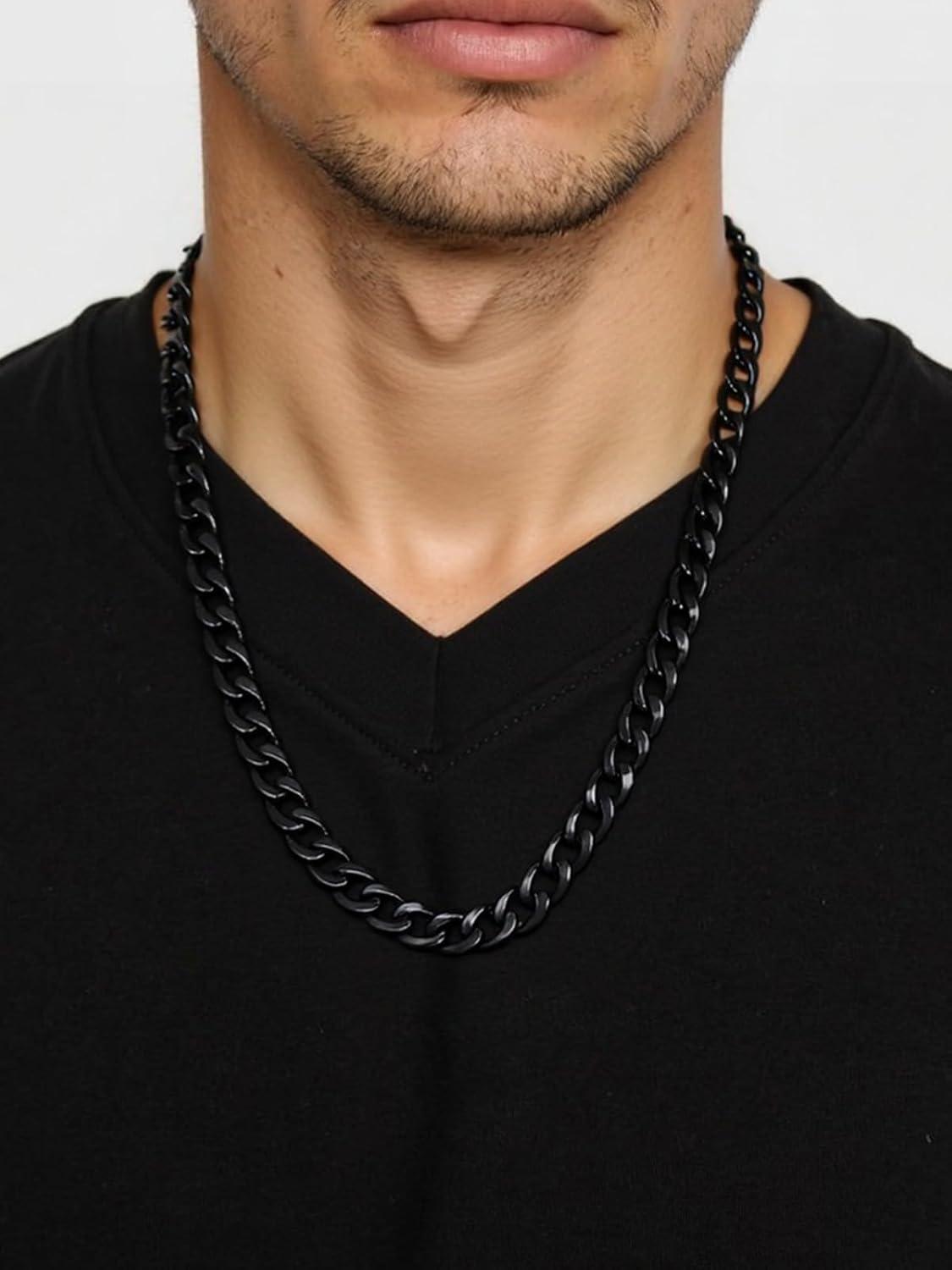imageChainsHouse Cuban Link Chain Necklace Men Women 3mm4mm5mm8mm9mm12mm15mm Width Stainless Steel18K Gold Plated FigaroBoxCurb Neck Link Chains 1418202224262830 Length with Gift BoxG Cuban12mmblack