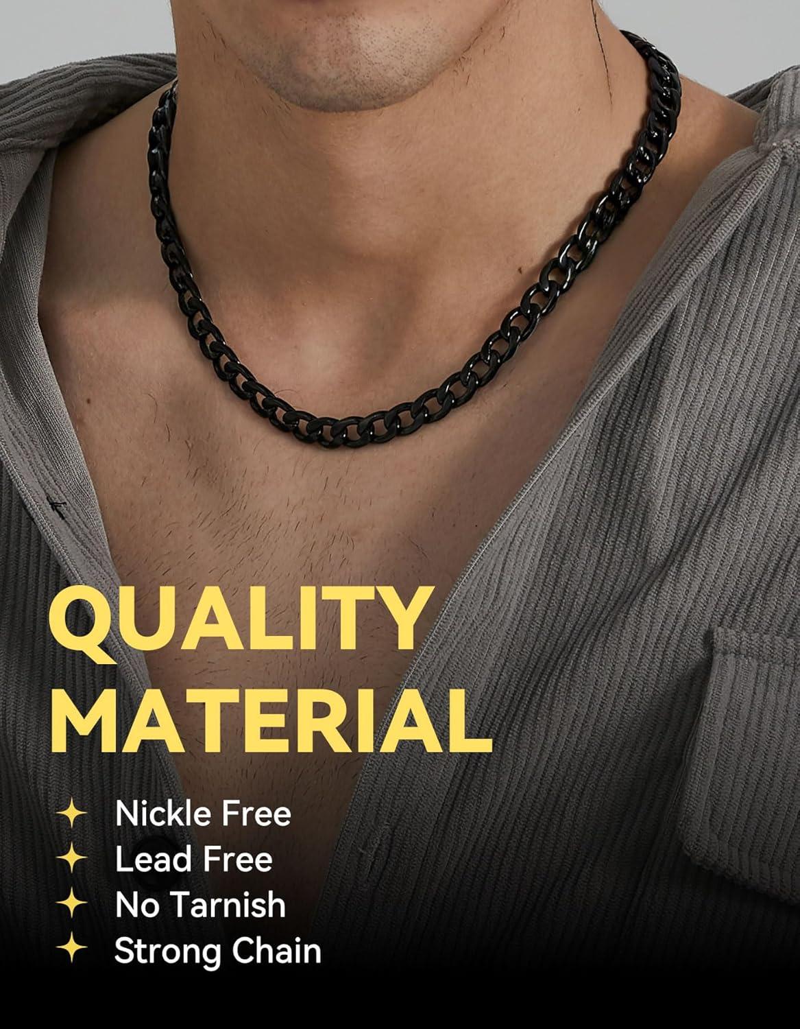 imageChainsHouse Cuban Link Chain Necklace Men Women 3mm4mm5mm8mm9mm12mm15mm Width Stainless Steel18K Gold Plated FigaroBoxCurb Neck Link Chains 1418202224262830 Length with Gift BoxF Cuban9mmblack