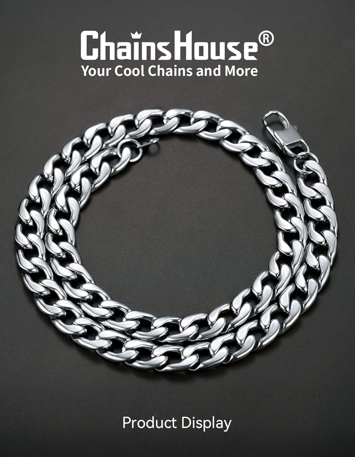 imageChainsHouse Cuban Link Chain Necklace Men Women 3mm4mm5mm8mm9mm12mm15mm Width Stainless Steel18K Gold Plated FigaroBoxCurb Neck Link Chains 1418202224262830 Length with Gift BoxC Cuban12mmsteel