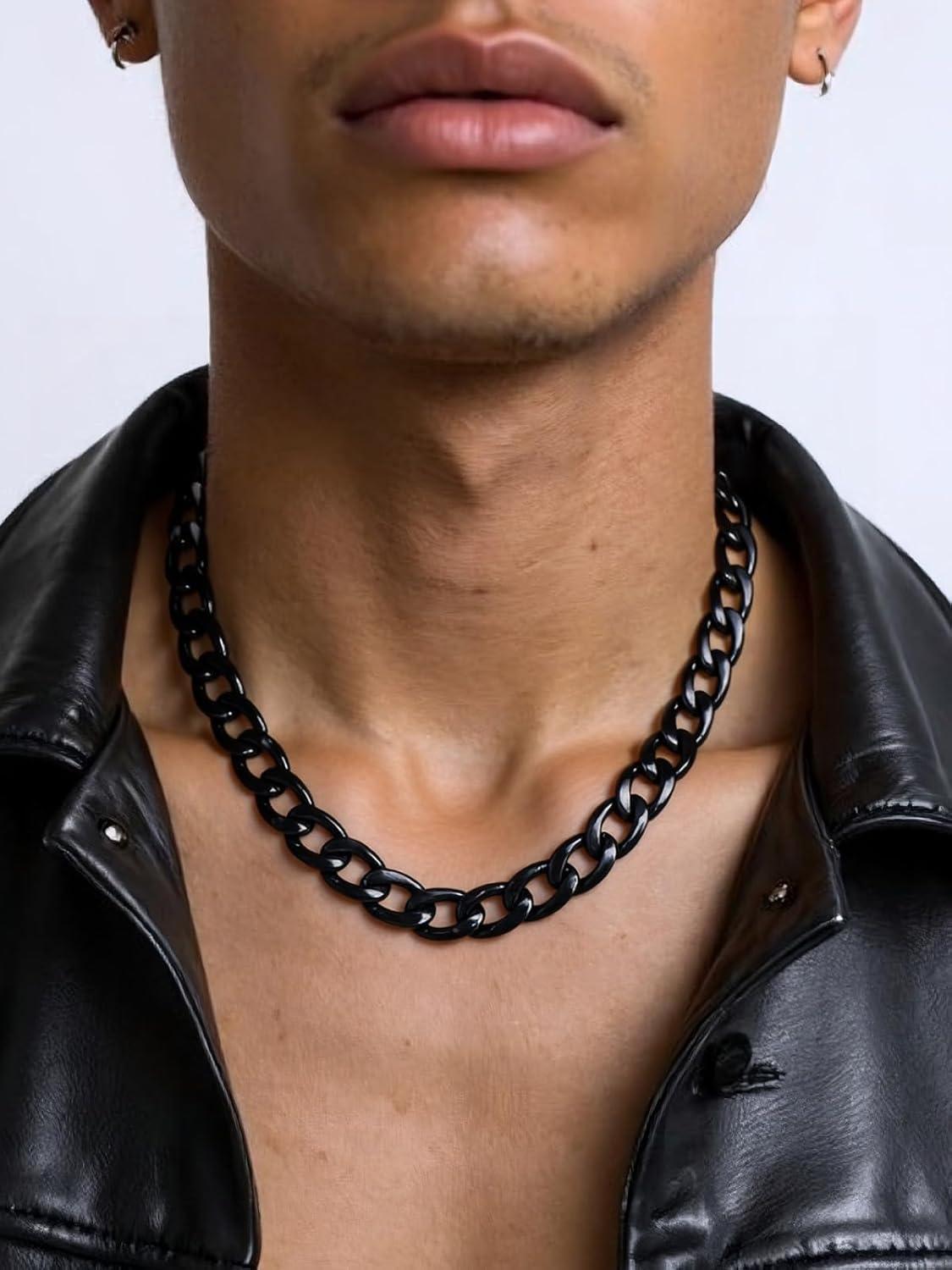 imageChainsHouse Cuban Link Chain Necklace Men Women 3mm4mm5mm8mm9mm12mm15mm Width Stainless Steel18K Gold Plated FigaroBoxCurb Neck Link Chains 1418202224262830 Length with Gift BoxH Cuban15mmblack