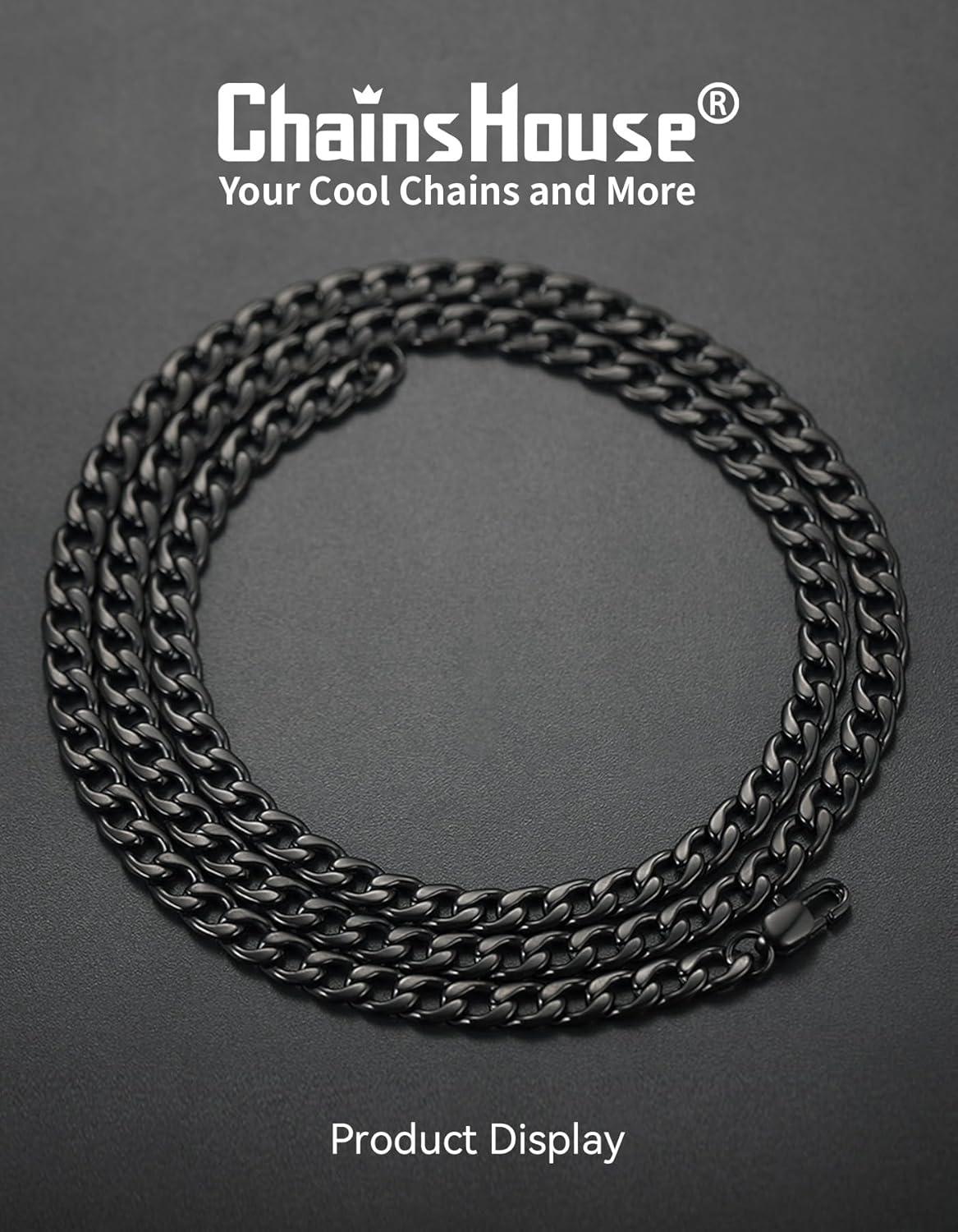 imageChainsHouse Cuban Link Chain Necklace Men Women 3mm4mm5mm8mm9mm12mm15mm Width Stainless Steel18K Gold Plated FigaroBoxCurb Neck Link Chains 1418202224262830 Length with Gift BoxE Cuban5mmblack