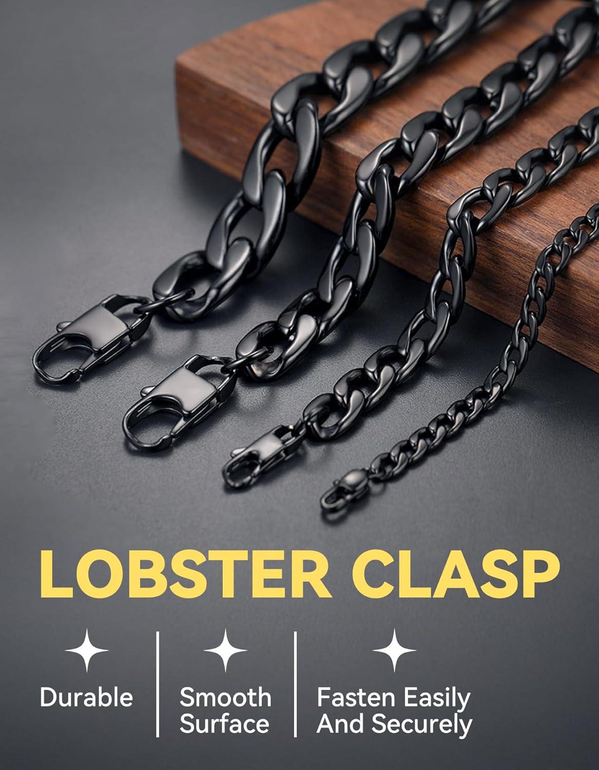 imageChainsHouse Cuban Link Chain Necklace Men Women 3mm4mm5mm8mm9mm12mm15mm Width Stainless Steel18K Gold Plated FigaroBoxCurb Neck Link Chains 1418202224262830 Length with Gift BoxE Cuban5mmblack