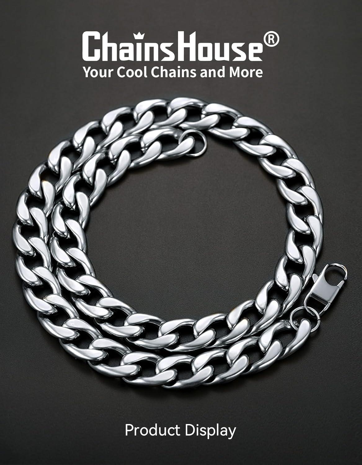 imageChainsHouse Cuban Link Chain Necklace Men Women 3mm4mm5mm8mm9mm12mm15mm Width Stainless Steel18K Gold Plated FigaroBoxCurb Neck Link Chains 1418202224262830 Length with Gift BoxD Cuban15mmsteel