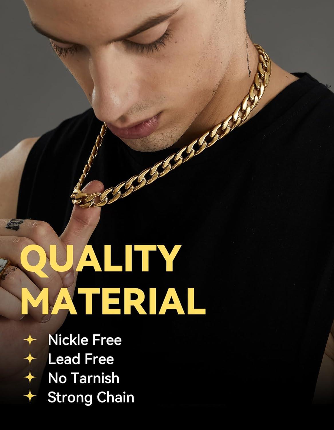 imageChainsHouse Cuban Link Chain Necklace Men Women 3mm4mm5mm8mm9mm12mm15mm Width Stainless Steel18K Gold Plated FigaroBoxCurb Neck Link Chains 1418202224262830 Length with Gift BoxK Cuban12mmgold