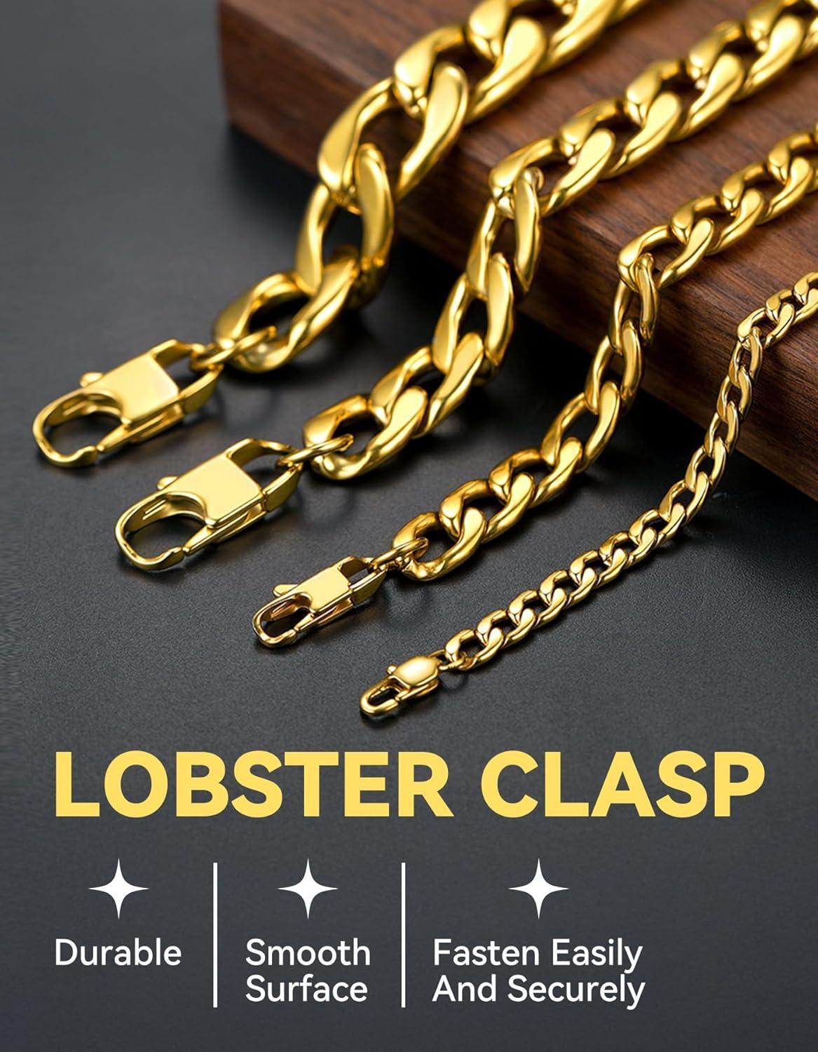 imageChainsHouse Cuban Link Chain Necklace Men Women 3mm4mm5mm8mm9mm12mm15mm Width Stainless Steel18K Gold Plated FigaroBoxCurb Neck Link Chains 1418202224262830 Length with Gift BoxK Cuban12mmgold