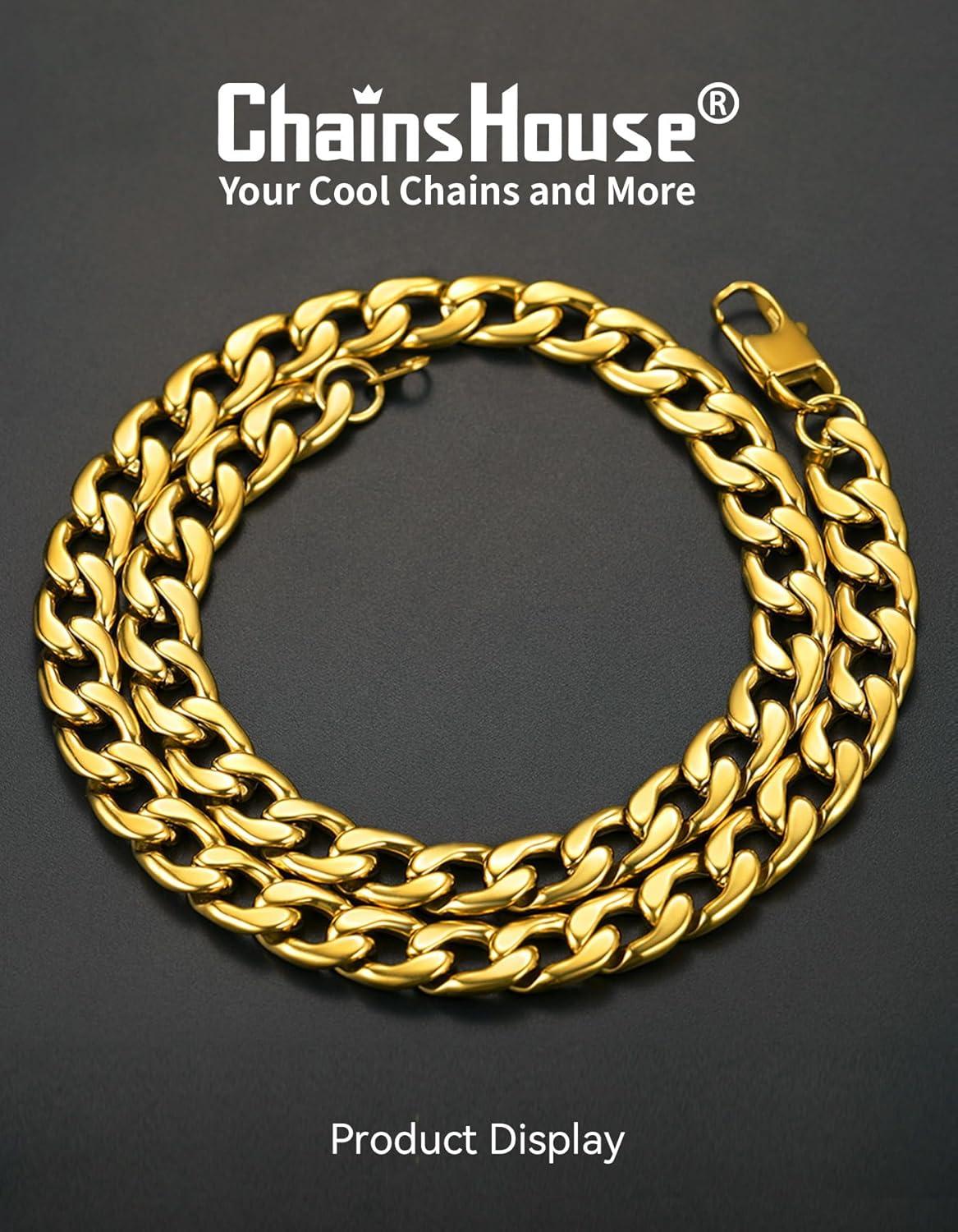 imageChainsHouse Cuban Link Chain Necklace Men Women 3mm4mm5mm8mm9mm12mm15mm Width Stainless Steel18K Gold Plated FigaroBoxCurb Neck Link Chains 1418202224262830 Length with Gift BoxK Cuban12mmgold