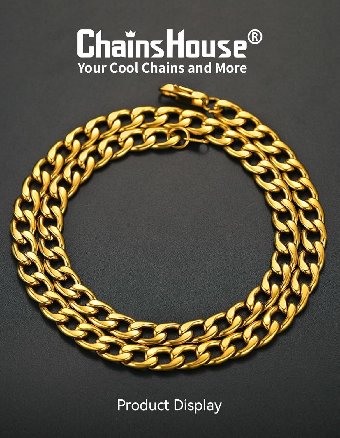 imageChainsHouse Cuban Link Chain Necklace Men Women 3mm4mm5mm8mm9mm12mm15mm Width Stainless Steel18K Gold Plated FigaroBoxCurb Neck Link Chains 1418202224262830 Length with Gift BoxJ Cuban9mmgold