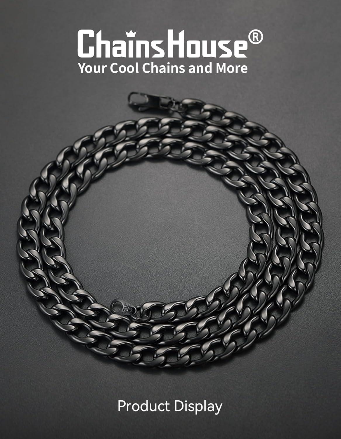 imageChainsHouse Cuban Link Chain Necklace Men Women 3mm4mm5mm8mm9mm12mm15mm Width Stainless Steel18K Gold Plated FigaroBoxCurb Neck Link Chains 1418202224262830 Length with Gift BoxF Cuban9mmblack
