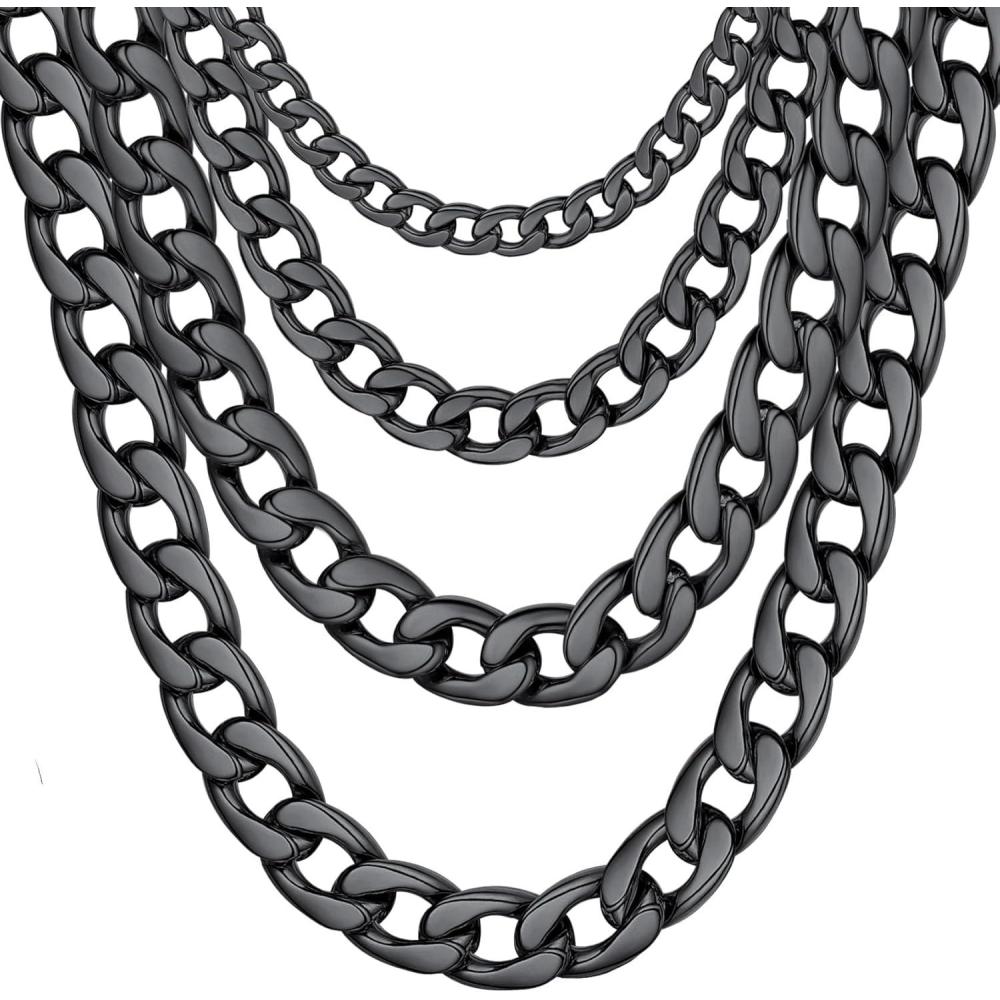 imageChainsHouse Cuban Link Chain Necklace Men Women 3mm4mm5mm8mm9mm12mm15mm Width Stainless Steel18K Gold Plated FigaroBoxCurb Neck Link Chains 1418202224262830 Length with Gift BoxG Cuban12mmblack
