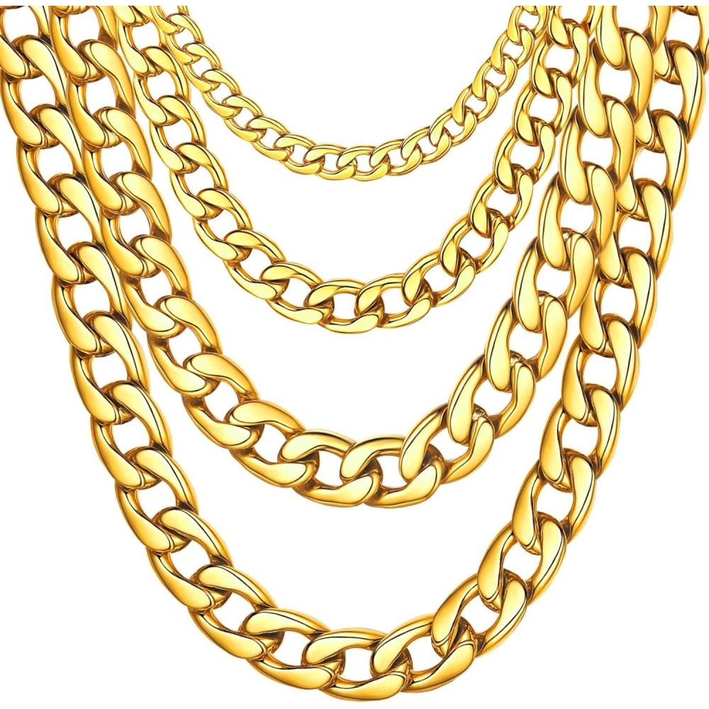 imageChainsHouse Cuban Link Chain Necklace Men Women 3mm4mm5mm8mm9mm12mm15mm Width Stainless Steel18K Gold Plated FigaroBoxCurb Neck Link Chains 1418202224262830 Length with Gift BoxL Cuban15mmgold