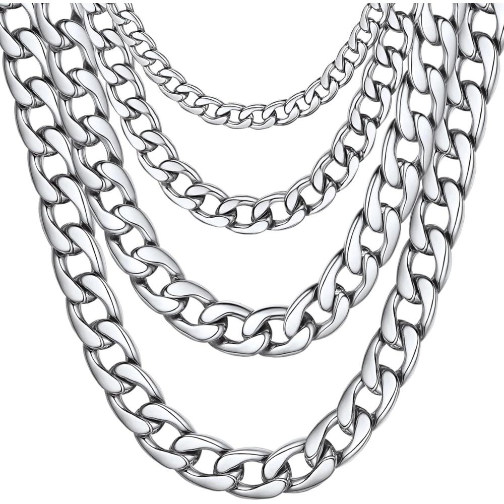 imageChainsHouse Cuban Link Chain Necklace Men Women 3mm4mm5mm8mm9mm12mm15mm Width Stainless Steel18K Gold Plated FigaroBoxCurb Neck Link Chains 1418202224262830 Length with Gift BoxC Cuban12mmsteel