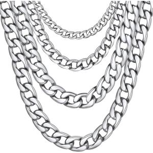 ChainsHouse Cuban Link Chain Necklace Men Women, 3mm/4mm/5mm/8mm/9mm/12mm/15mm Width, Stainless Steel/18K Gold Plated Figaro/Box/Curb Neck Link Chains, 14″/18″/20″/22″/24″/26″/28″/30″ Length, with Gift Box(B: Cuban-9mm-steel)