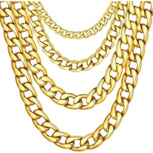 ChainsHouse Cuban Link Chain Necklace Men Women, 3mm/4mm/5mm/8mm/9mm/12mm/15mm Width, Stainless Steel/18K Gold Plated Figaro/Box/Curb Neck Link Chains, 14″/18″/20″/22″/24″/26″/28″/30″ Length, with Gift Box(J: Cuban-9mm-gold)