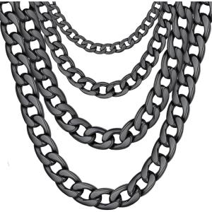 ChainsHouse Cuban Link Chain Necklace Men Women, 3mm/4mm/5mm/8mm/9mm/12mm/15mm Width, Stainless Steel/18K Gold Plated Figaro/Box/Curb Neck Link Chains, 14″/18″/20″/22″/24″/26″/28″/30″ Length, with Gift Box(H: Cuban-15mm-black)