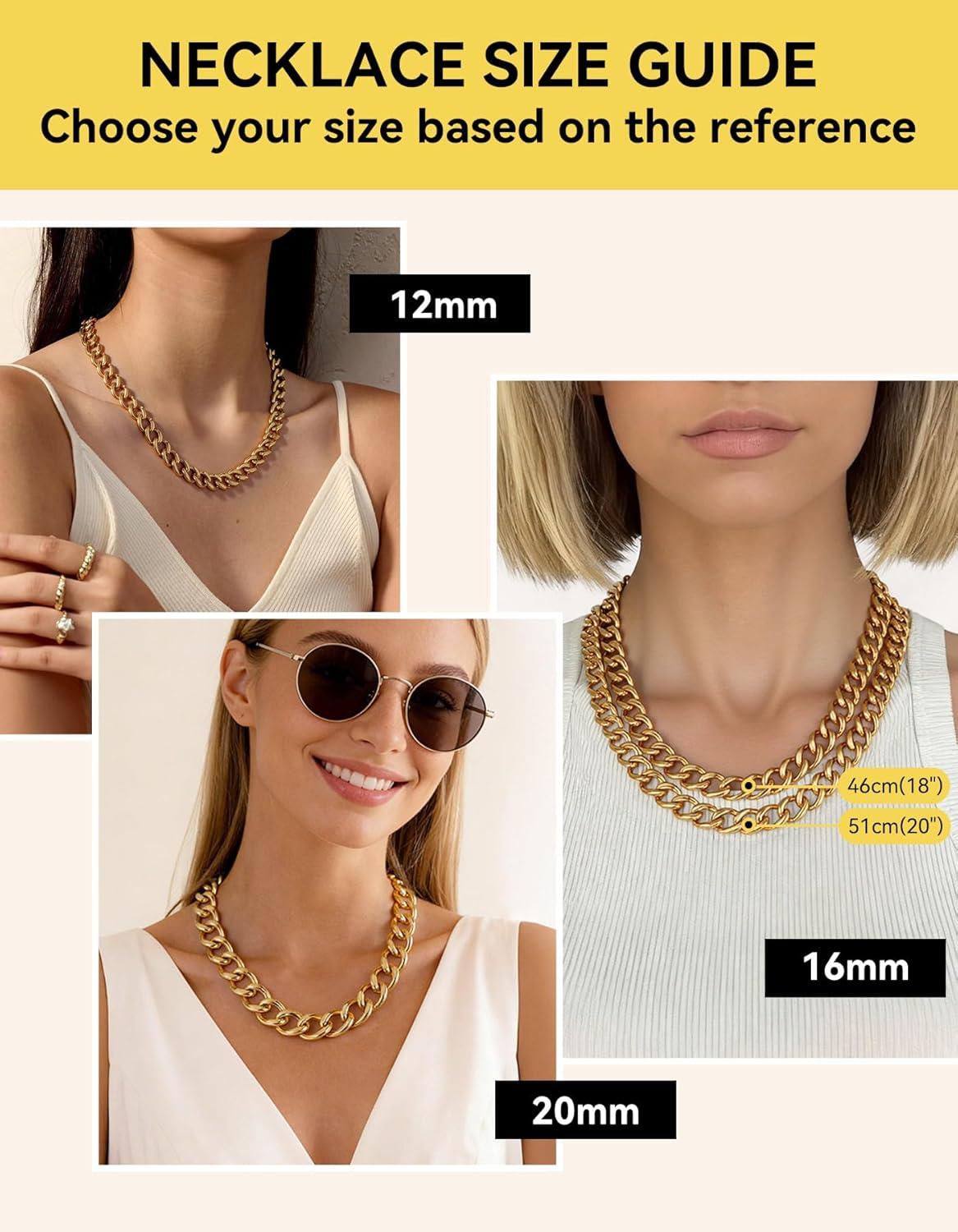 imageChainsHouse Cuban Link Chain for Women Chunky Gold Necklace Stainless SteelGold Plated Choker Necklaces for Women 121620 mm Width Thick Chain Choker Punk HipHop Jewelry1820B 16mmGold