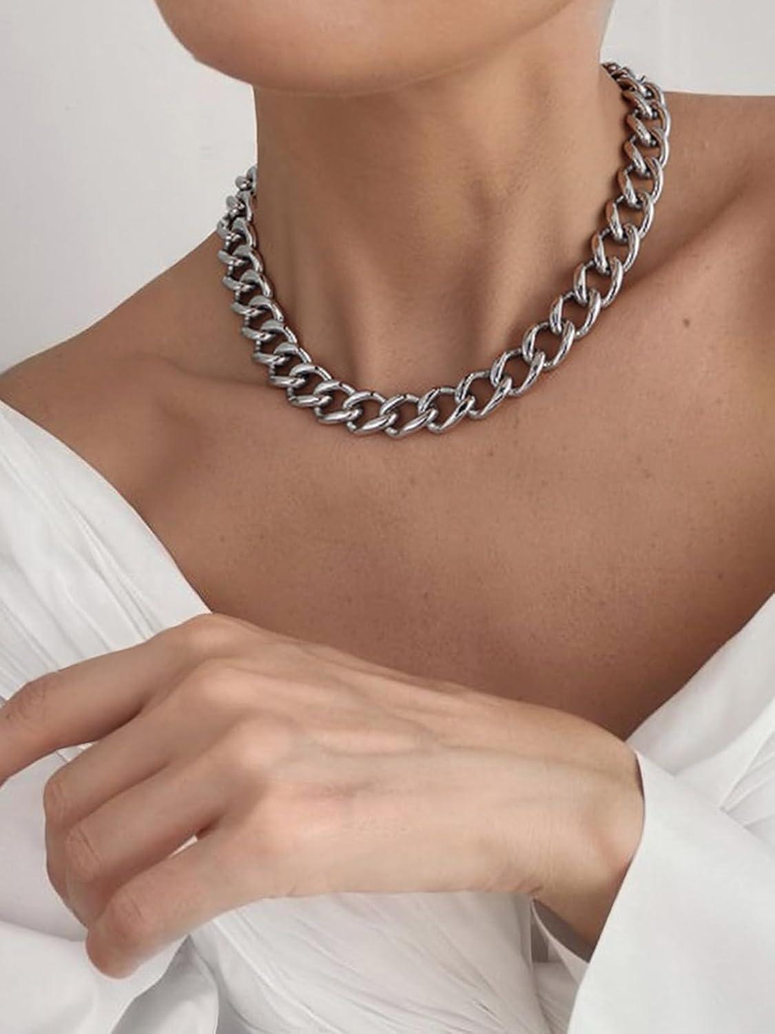 imageChainsHouse Cuban Link Chain for Women Chunky Gold Necklace Stainless SteelGold Plated Choker Necklaces for Women 121620 mm Width Thick Chain Choker Punk HipHop Jewelry1820E 16mmSteel