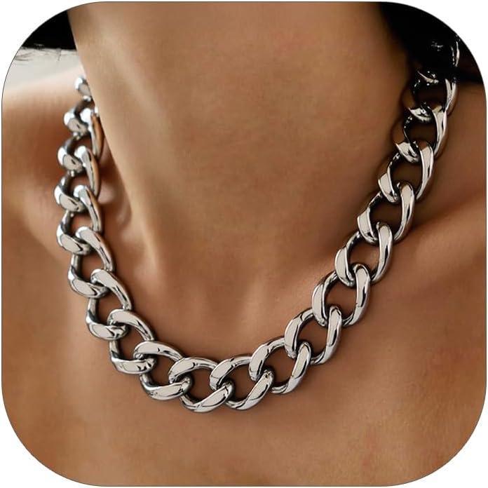 imageChainsHouse Cuban Link Chain for Women Chunky Gold Necklace Stainless SteelGold Plated Choker Necklaces for Women 121620 mm Width Thick Chain Choker Punk HipHop Jewelry1820F 20mmSteel