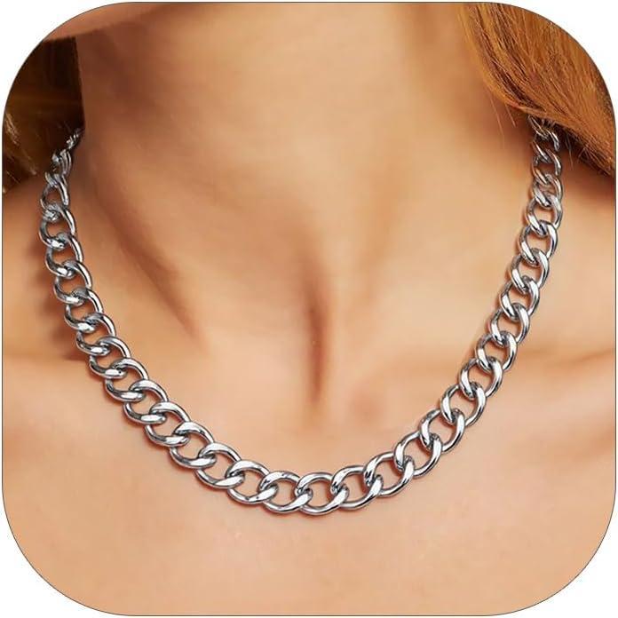 imageChainsHouse Cuban Link Chain for Women Chunky Gold Necklace Stainless SteelGold Plated Choker Necklaces for Women 121620 mm Width Thick Chain Choker Punk HipHop Jewelry1820D 12mmSteel