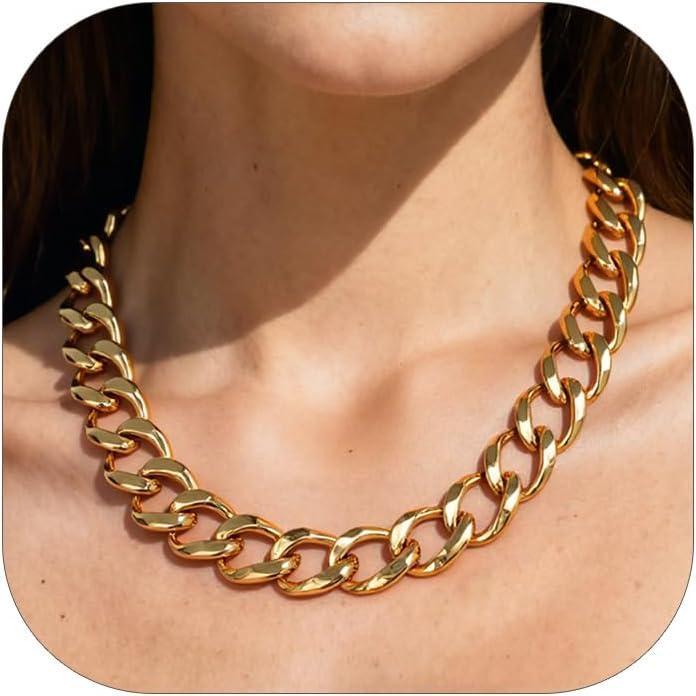 imageChainsHouse Cuban Link Chain for Women Chunky Gold Necklace Stainless SteelGold Plated Choker Necklaces for Women 121620 mm Width Thick Chain Choker Punk HipHop Jewelry1820C 20mmGold