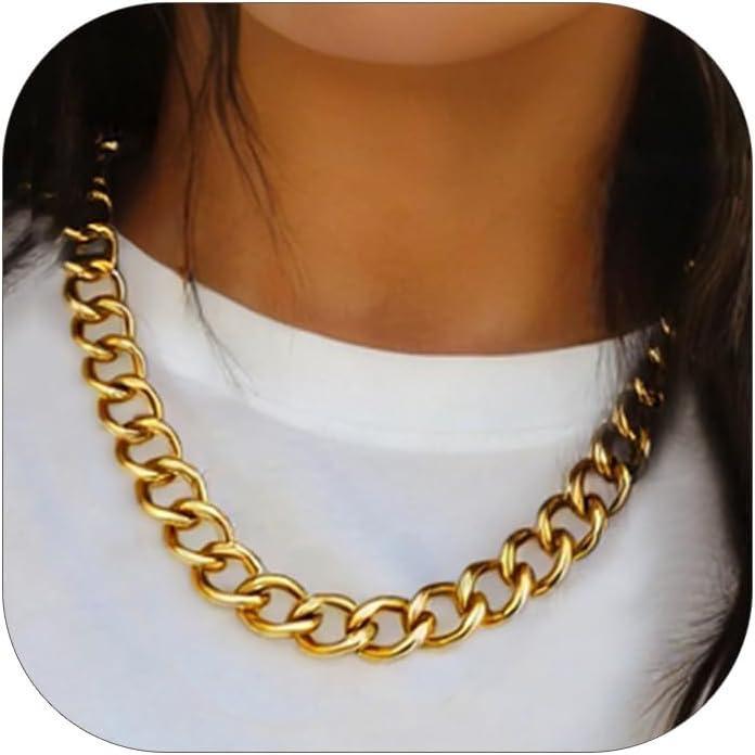 imageChainsHouse Cuban Link Chain for Women Chunky Gold Necklace Stainless SteelGold Plated Choker Necklaces for Women 121620 mm Width Thick Chain Choker Punk HipHop Jewelry1820B 16mmGold