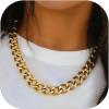 ChainsHouse Cuban Link Chain for Women Chunky Gold Necklace Stainless Steel/Gold Plated Choker Necklaces for Women, 12/16/20 mm Width Thick Chain Choker Punk Hip-Hop Jewelry,18-20″(B: 16mm-Gold)