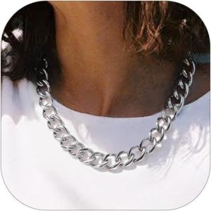 ChainsHouse Cuban Link Chain for Women Chunky Gold Necklace Stainless Steel/Gold Plated Choker Necklaces for Women, 12/16/20 mm Width Thick Chain Choker Punk Hip-Hop Jewelry,18-20″(E: 16mm-Steel)