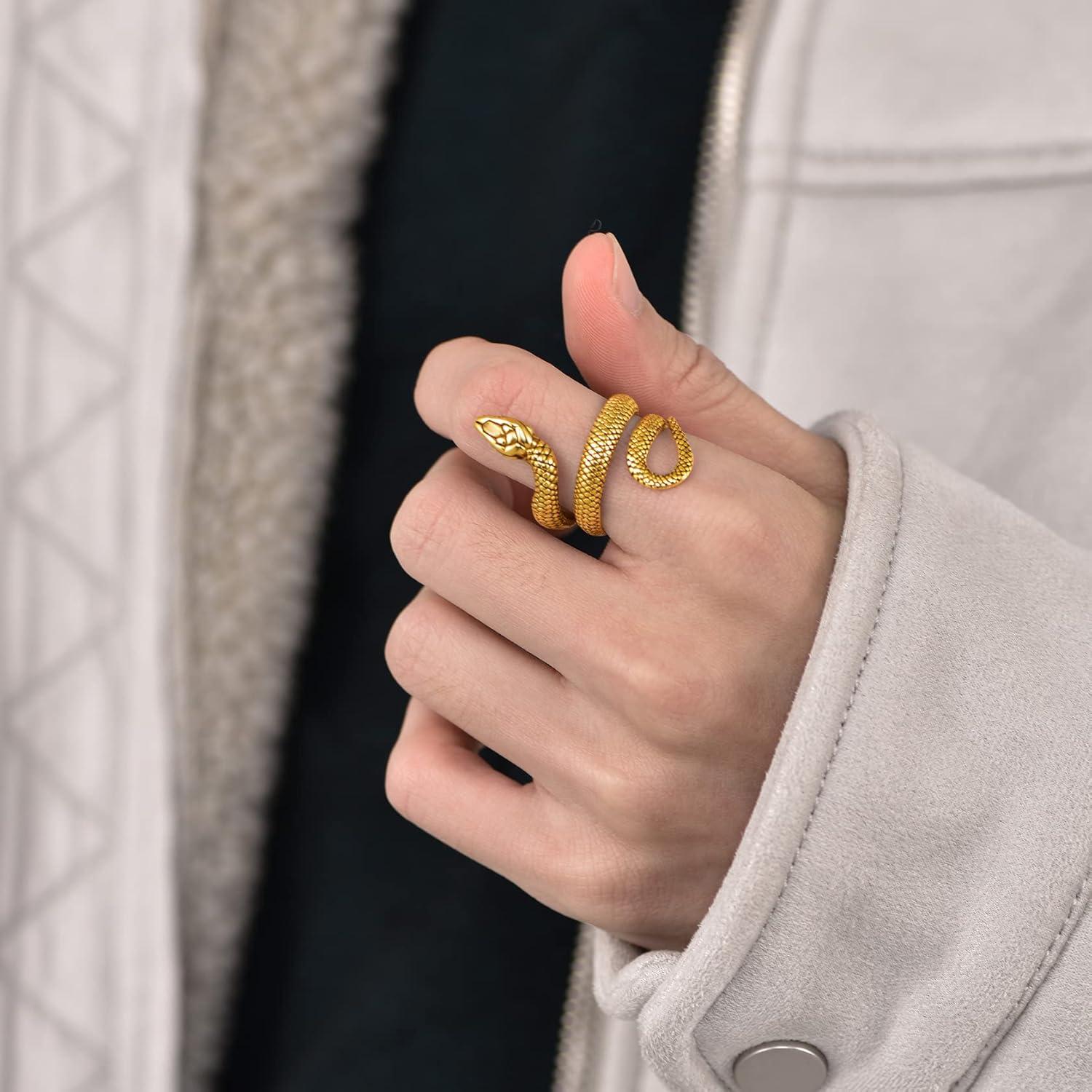 imageChainsHouse Men Women Stainless Steel18K Gold PlatedBlack Snake Ring Retro Punk Gothic Jewelry Antique Octopus Serpent Reptile Rings with Gift Box01SnakeGold