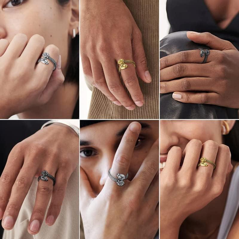 imageChainsHouse Men Women Stainless Steel18K Gold PlatedBlack Snake Ring Retro Punk Gothic Jewelry Antique Octopus Serpent Reptile Rings with Gift Box02TwoheadedBlack
