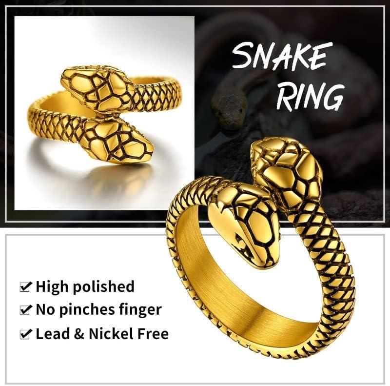 imageChainsHouse Men Women Stainless Steel18K Gold PlatedBlack Snake Ring Retro Punk Gothic Jewelry Antique Octopus Serpent Reptile Rings with Gift Box02TwoheadedGold