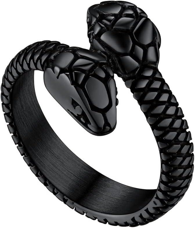imageChainsHouse Men Women Stainless Steel18K Gold PlatedBlack Snake Ring Retro Punk Gothic Jewelry Antique Octopus Serpent Reptile Rings with Gift Box02TwoheadedBlack