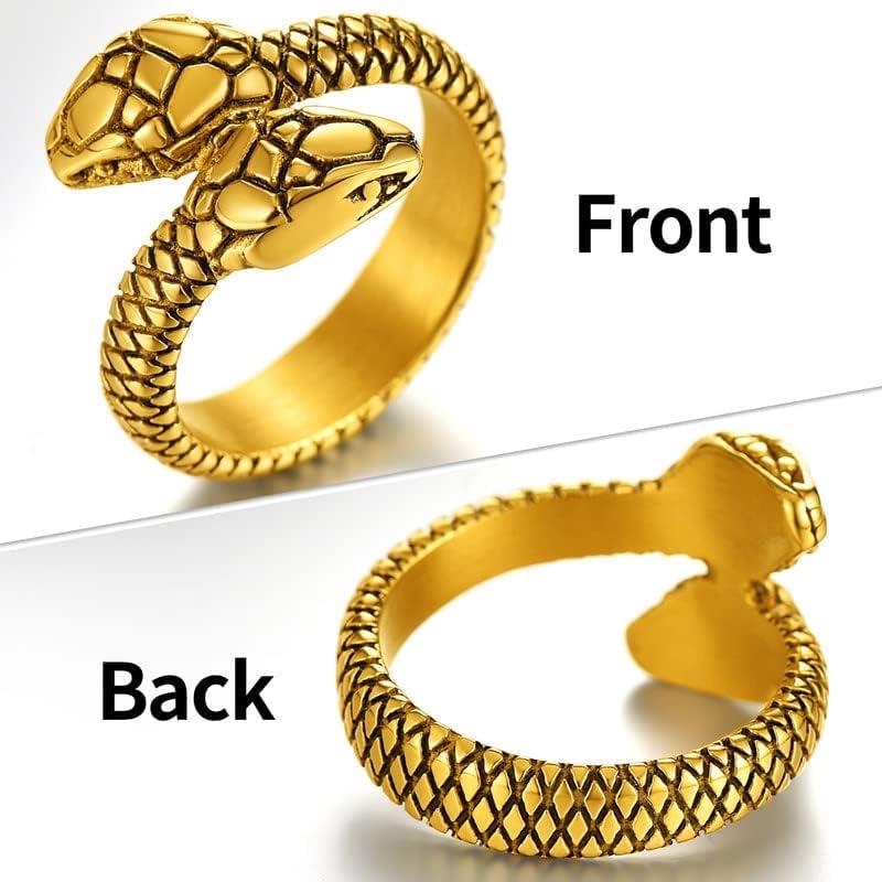 imageChainsHouse Men Women Stainless Steel18K Gold PlatedBlack Snake Ring Retro Punk Gothic Jewelry Antique Octopus Serpent Reptile Rings with Gift Box02TwoheadedGold